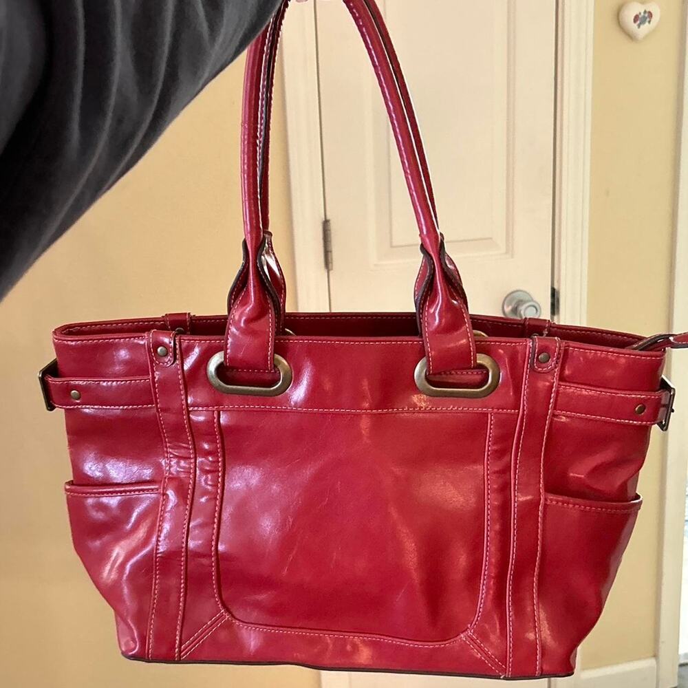 Cherry red leather look shoulder bag